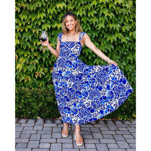 NWT Kenny Flowers The Napa Resort Dress Ruffled Straps Tiered Maxi Beach Sz S